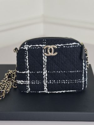 CHANELHalf Moon Tweed Mini Black And White Bag