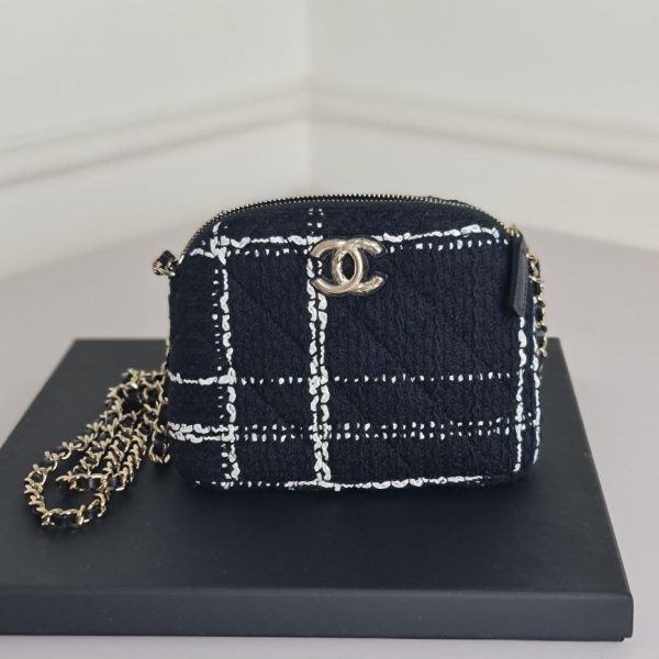 CHANELHalf Moon Tweed Mini Black And White Bag