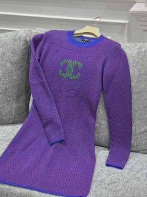 Chanel Chevron Knit Sweater Dress
